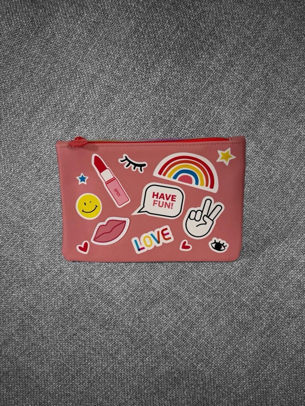 IPSY Pink Makeup Cosmetic Pouch Rainbow Emoji Zipper Travel Organizer Bag